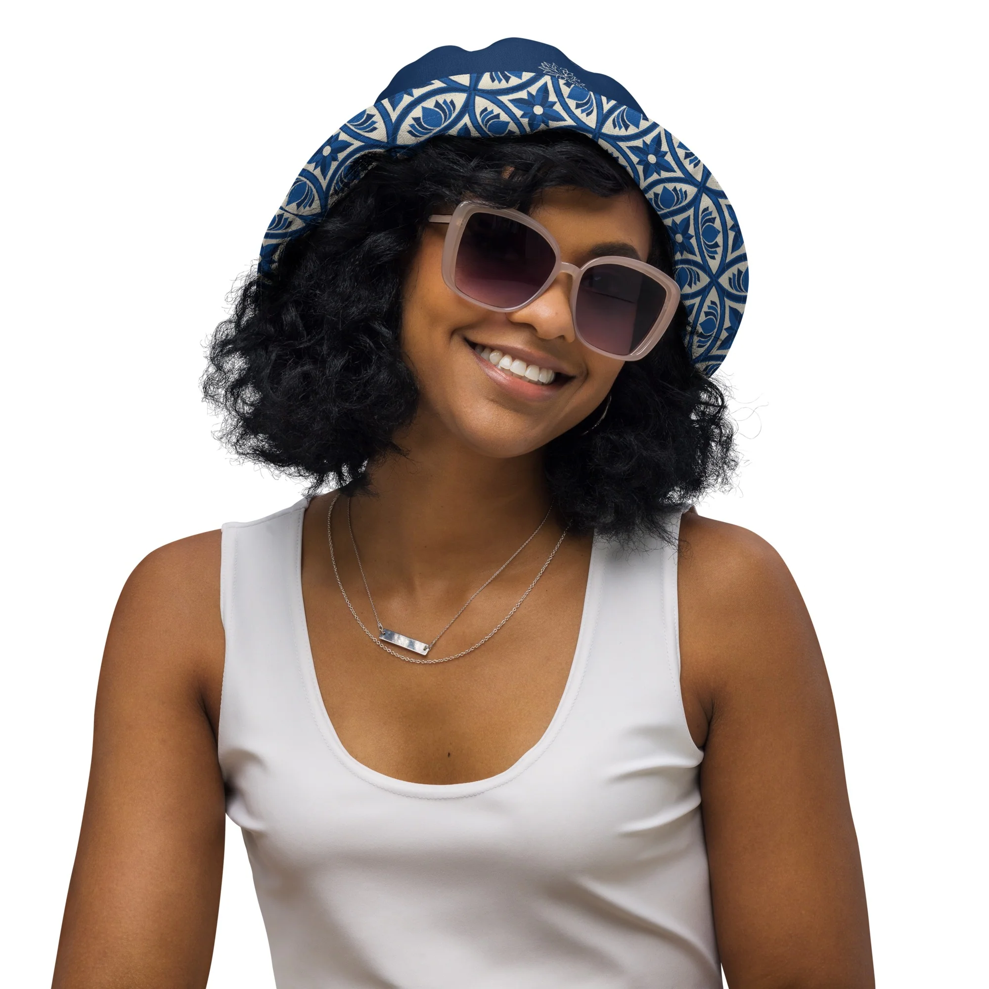 The White Lotus Flower Pattern Reversible Bucket Hat
