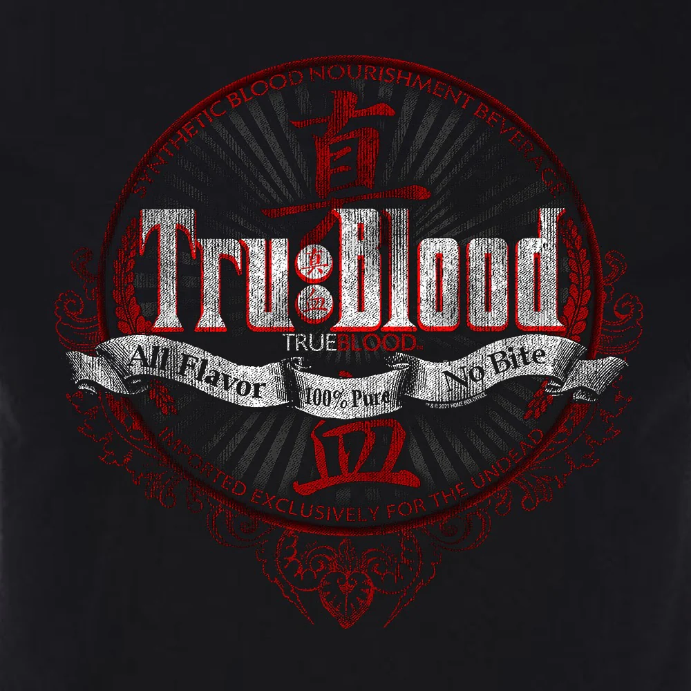 True Blood Tru Blood All Flavor No Bite Adult Short Sleeve T-Shirt 2 True Blood Tru Blood All Flavor No Bite Adult Short Sleeve T-Shirt