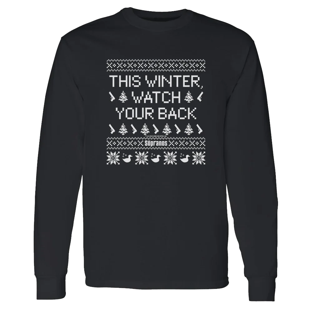 The Sopranos Watch Your Back Ugly Holiday Adult Long Sleeve T-Shirt