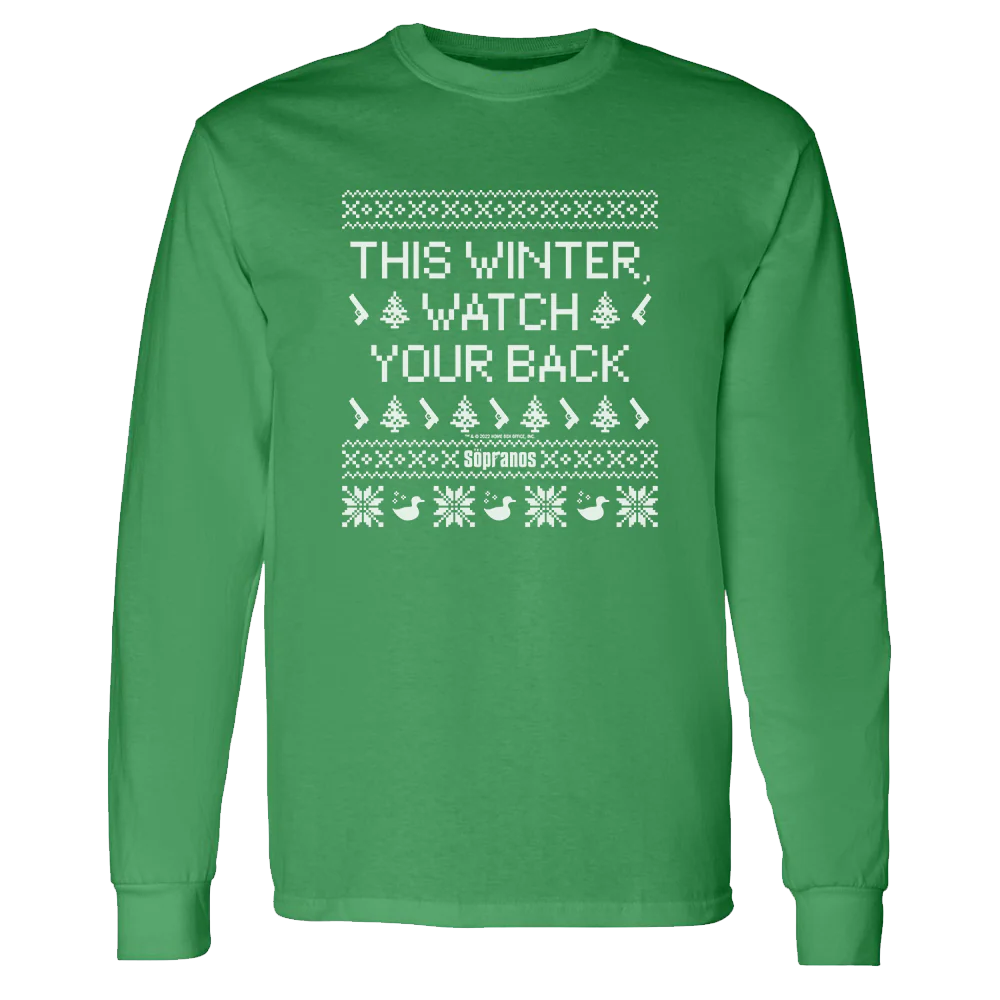 The Sopranos Watch Your Back Ugly Holiday Adult Long Sleeve T-Shirt